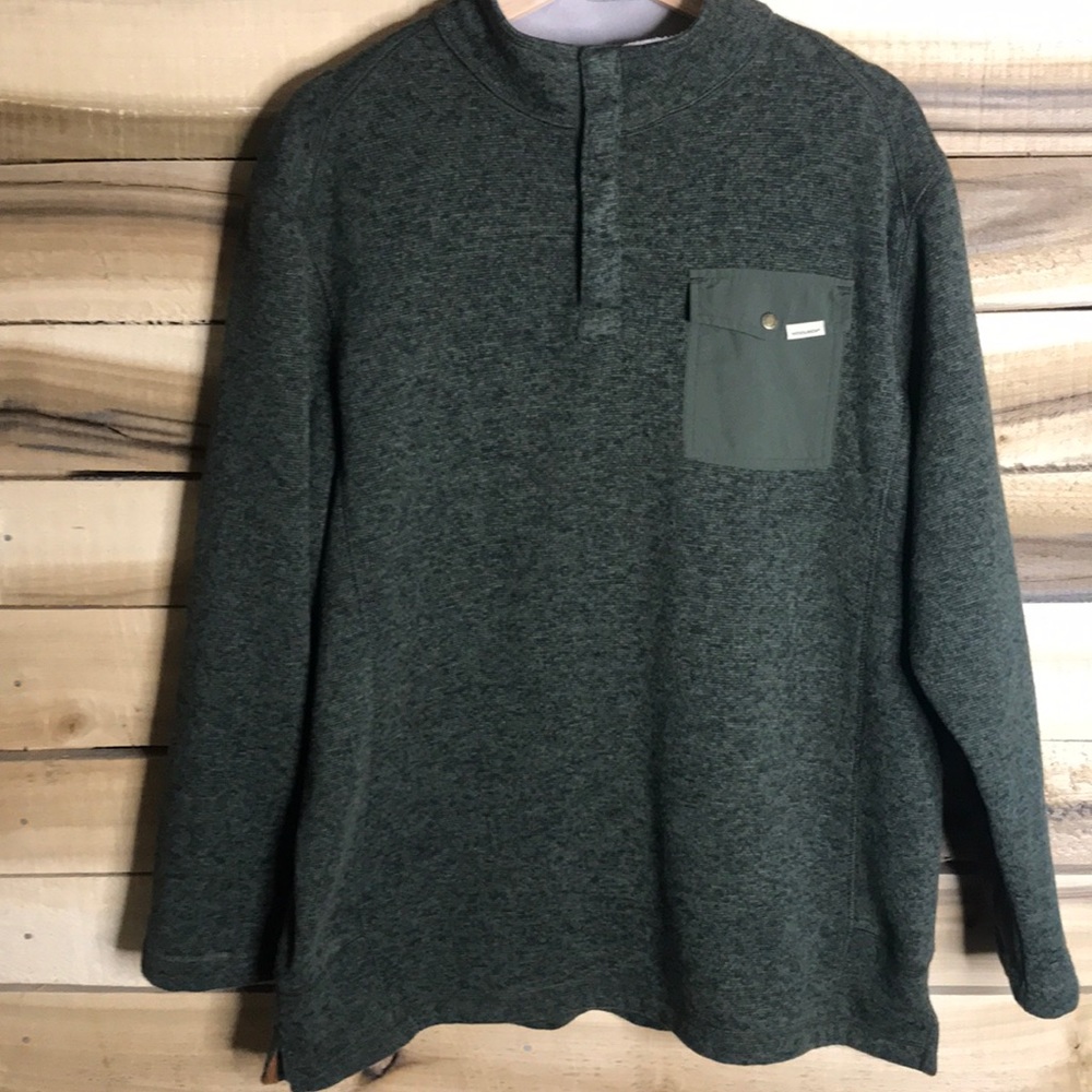 Woolrich polyester fleece jacket green XL snaps at neck snap pocket on chest